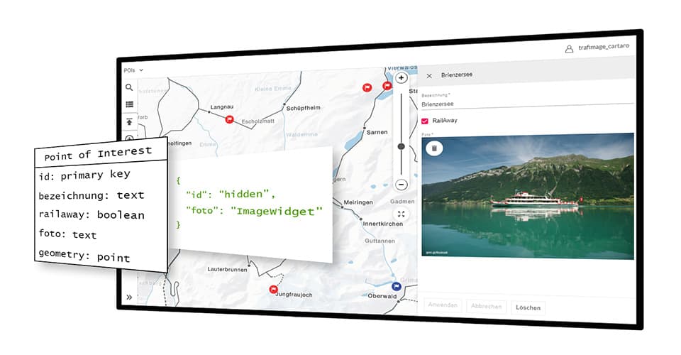 Natürlich kann Cartaro auch mit komplexen Datenmodellen umgehen und die Inhalte verknüpfter Tabellen entweder inline oder in separaten Formularen bearbeitbar machen. Das folgende Kapitel zeigt zudem, wie wir unser GeoCMS einsetzen, um Informationen aus unserer Datendrehscheibe mit Zusatzinformationen anzureichern.